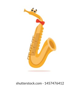 Funny Saxophone Musical Wind Instrument Cartoon Character Vector Illustration