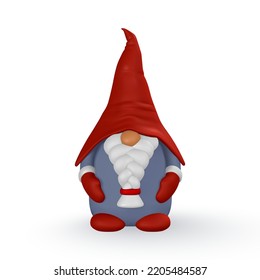 Funny scandinavian christmas gnome. 3d Xmas or New Year's elf in cartoon style. Vector illustration.
