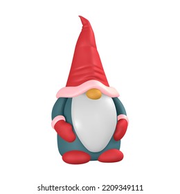 Funny scandinavian christmas gnome. 3d Xmas or New Year's elf in cartoon style. Vector illustration.