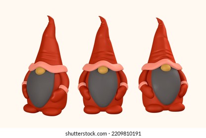 Funny scandinavian christmas gnome. 3d Xmas or New Year's elf in cartoon style. Vector illustration.