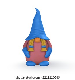 Funny scandinavian christmas gnome. 3d Xmas or New Year's elf in cartoon style. Vector illustration.