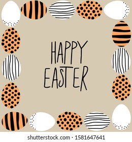 Funny Scandinavian primitive style Easter eggs background with hand drawn textures
