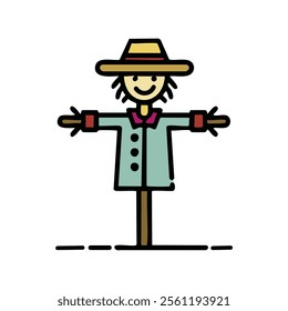 Funny scarecrow icon in flat style. Vector illustration isolated on white background.