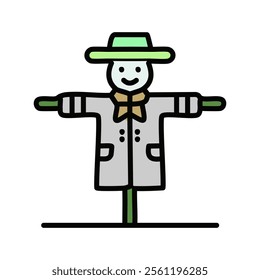 Funny scarecrow vector illustration, filled design editable outline icon