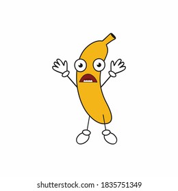 Funny scared banana with eyes and mouth. Funny fruit emoticons. Banana isolated on a white background.