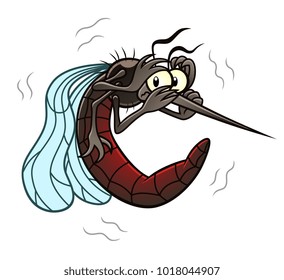 Funny scared cartoon mosquito. Cartoon pest series.