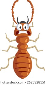 
Funny Scared Termite Isolated on White Background Vector Character. Stressed insect scared by pest control  measures