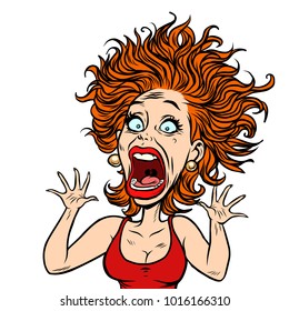 funny scared woman. Comic book cartoon pop art illustration retro drawing