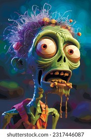 funny scared zombie teenager, vector illustration