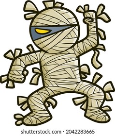 Funny and scary angry mummy in cartoon style