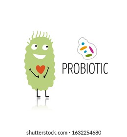 Funny and scary bacteria characters isolated on white. Vector icons of gut and intestinal flora, germs, virus. Illustration