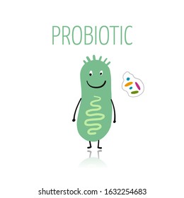 Funny and scary bacteria characters isolated on white. Vector icons of gut and intestinal flora, germs, virus. Illustration