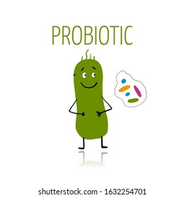Funny and scary bacteria characters isolated on white. Vector icons of gut and intestinal flora, germs, virus. Illustration