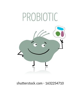 Funny and scary bacteria characters isolated on white. Vector icons of gut and intestinal flora, germs, virus. Illustration