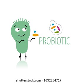 Funny and scary bacteria characters isolated on white. Vector icons of gut and intestinal flora, germs, virus. Illustration