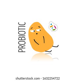 Funny and scary bacteria characters isolated on white. Vector icons of gut and intestinal flora, germs, virus. Illustration