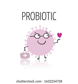 Funny and scary bacteria characters isolated on white. Vector icons of gut and intestinal flora, germs, virus. Illustration