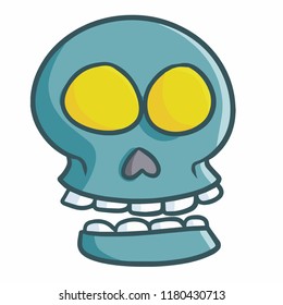 Funny and scary blue green skull mask smiling for Halloween - vector.