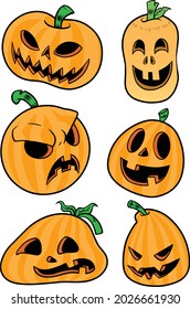 Funny Scary Cartoon Halloween Pumpkin Heads