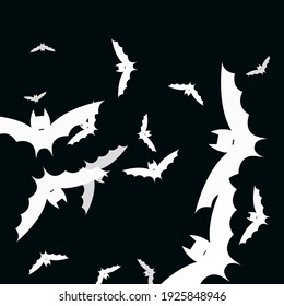 Funny Scary Creepy Bats Vector Background. Night White Attack Gothic Modern Style Simple Art. Chaos Spooky Sky Motion Halloween Modern Design. Light Retro Black Print Art Flying Bats Fabrics.
