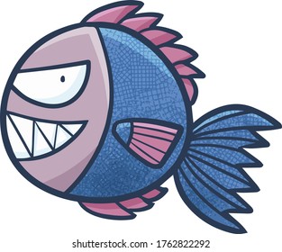 Funny and scary dark purple fish smiling