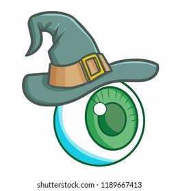 Funny and scary eyeball wearing witch hat for Halloween - vector.