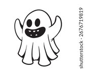 Funny and Scary Ghost Character Illustration for Halloween Party Vector
