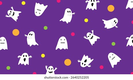 Funny Scary Ghosts Halloween Background. Cultural and religious autumn season holiday vector art