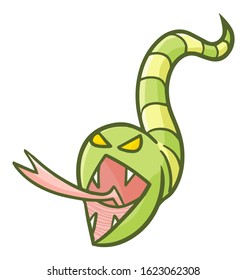 Funny and scary green tripes snake getting angry