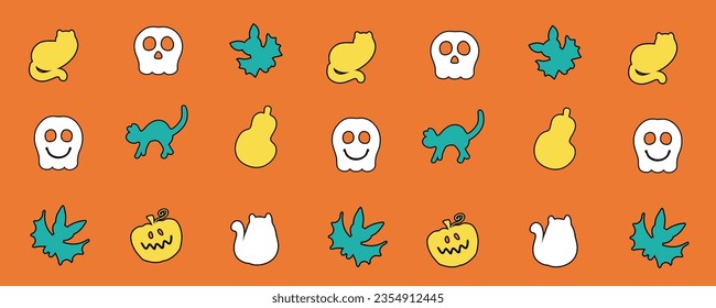 Funny scary halloween doodle cup pattern. Perfect for mug, poster, banner and card. Hand drawn vector illustration for decor and design.