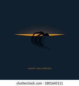 Funny and scary halloween party invitation or card vector template with monster hand coming from background. Eps10 illustration.