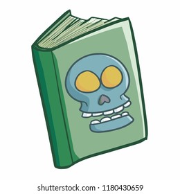 Funny And Scary Horror Book With Skull Image On Cover For Halloween - Vector.