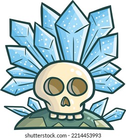 Funny and scary ice skull cartoon illustration