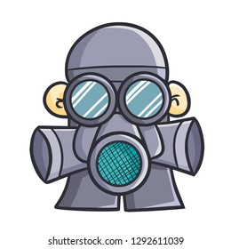 Funny and scary man with poison google masker - vector.