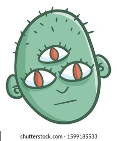Funny and scary monster head with three eyes