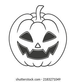 Funny and scary pumpkin with face for Halloween. Vector illustration isolated on white background