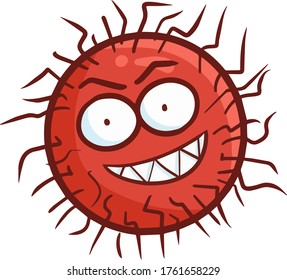 Funny and scary red virus smiling happily