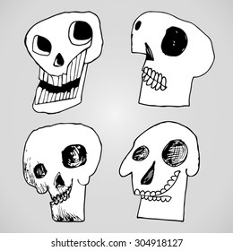 Funny scary skull. Elements of Halloween. Childish drawing skulls