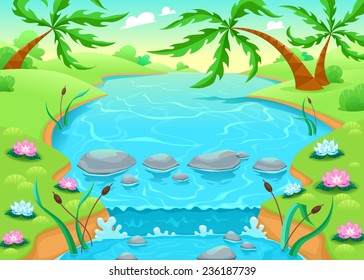Funny scene in the jungle. Vector cartoon illustration.