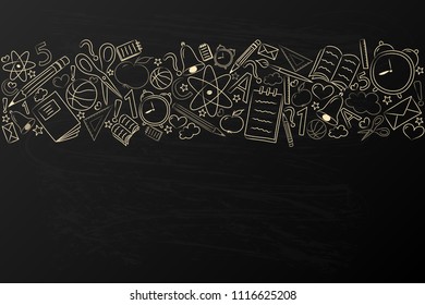 Funny school accessories on backboard - frame with copyspace. Vector.