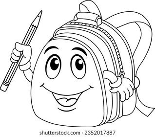 Funny School Backpack for Coloring. Vector Illustration of a Cute Character. Education concept