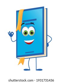 Funny School Book with eyes on white background, flat design vector illustration