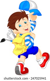 funny school boy with bag