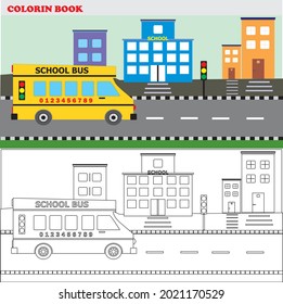 Funny school bus car. Coloring book for kids. EPS 10