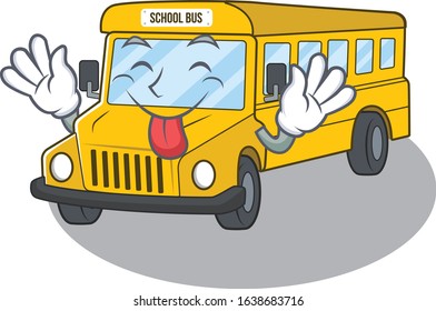 Funny school bus mascot design with Tongue out