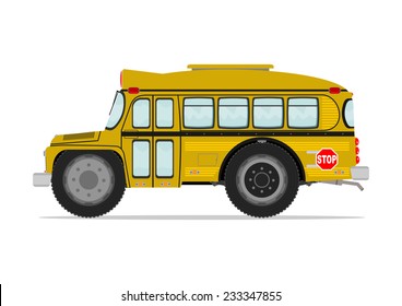 Funny school bus. Vector illustration without gradients on one layer. 