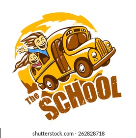 Funny school bus vector illustration. Vector print. 