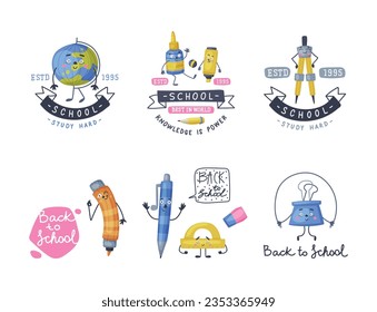 Funny School and Office Supply Humanized Character Vector Illustration Set