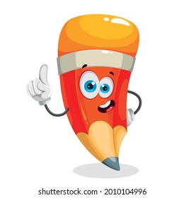 Funny school pencil. Cheerful pencil cartoon character