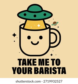Diseño divertido de la camiseta del Vector del OVNI de la taza de café de Sci Fi